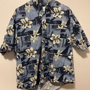 Crossings Tropical Floral 100% Cotton Button Up Hawaiian Shirt Men's Size large